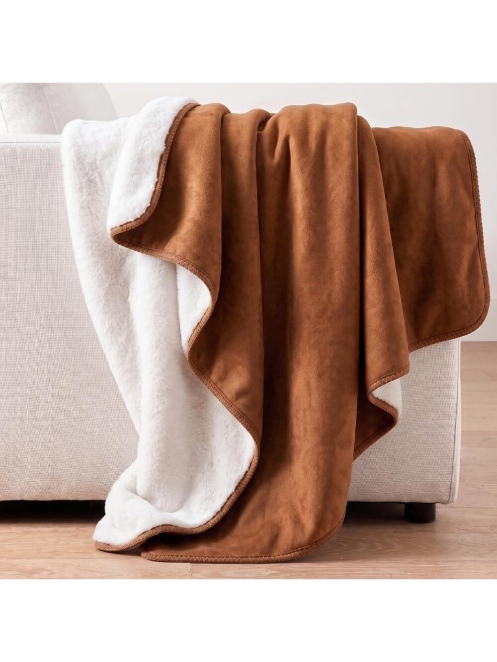 Cozy Reversible Plush Fleece Throw Blanket 50x70 - Soft Khaki Home Decor